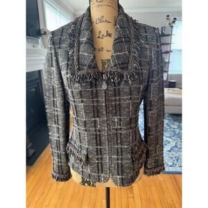 St. John Collection santan knit jacket fringe front size 6 (jo100